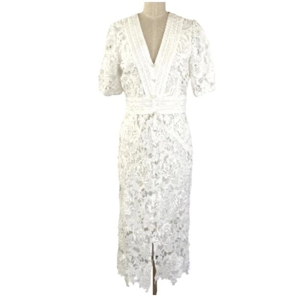 NEW ADELYN RAE Shift Lace Floral Midi White Adrian Dress Size Sm $128 Back Zip - Picture 2 of 9